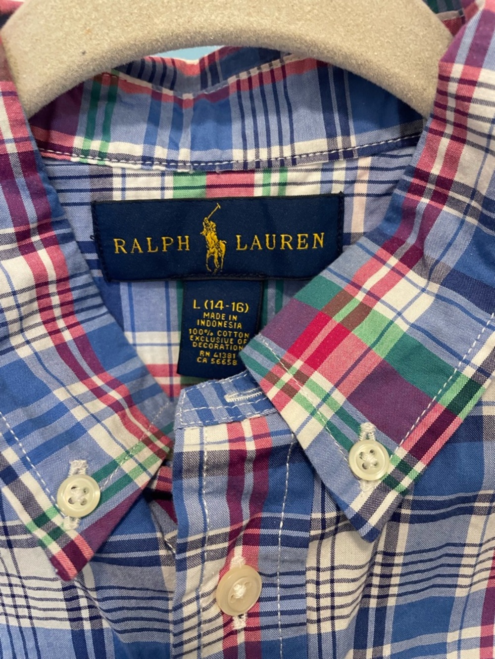 Ralph Lauren Short-Sleeve Plaid Button-Down Shirt - Blue, Green, Red Boys Size L - Picture 7 of 8